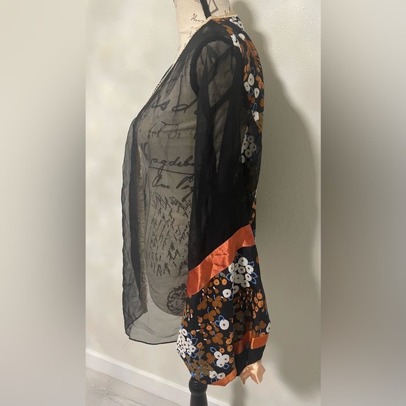 🍂 Chic Sheer Black Floral Kimono top by Wilma Fashions VTG - Picture 4 of 5